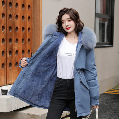 Veste Hiver Femme À Capuche Fourrure Douce