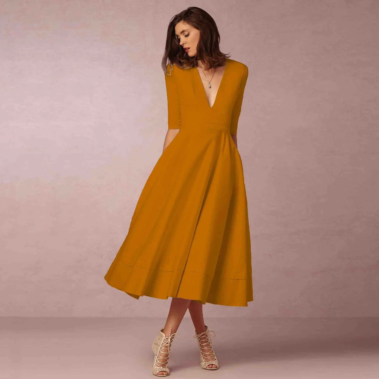 Robe Femme Coton Mélangé Élégante Taille Cintrée