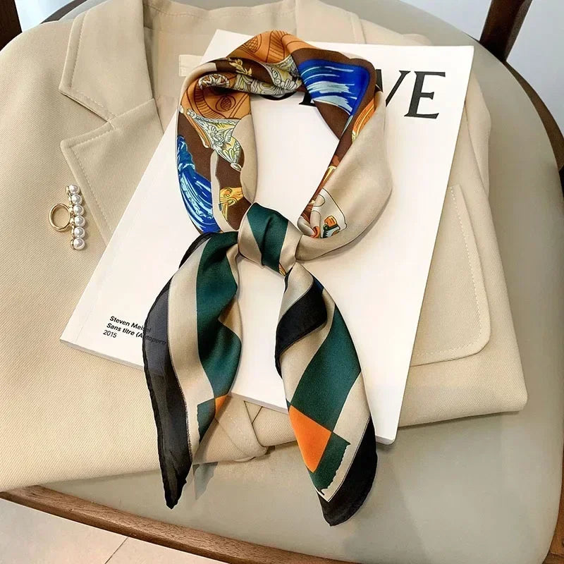 Foulard Carré Femme Satin Imprimé Multi-usage