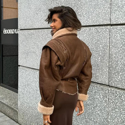 Veste Cuir Teddy Doublée et Brodée