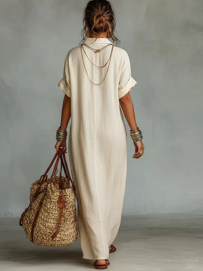 Robe Kaftan Femme Broderie Col en V Coupe Ample