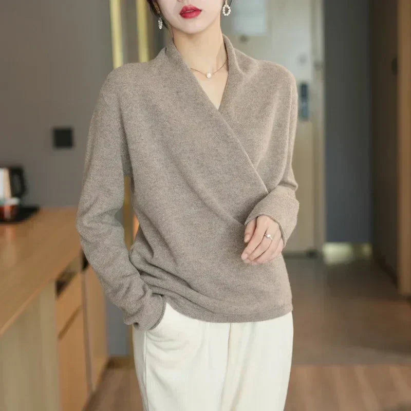 Pull Femme Hiver Col V Doux et Confortable