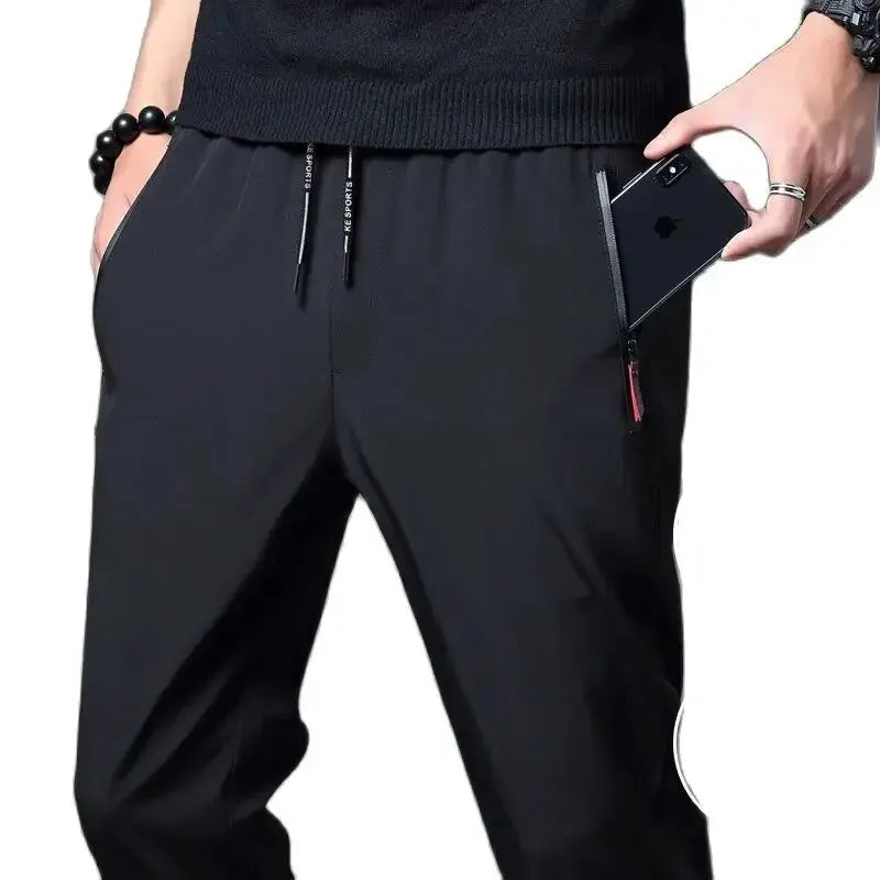 Pantalon Homme Coton Taille Élastique Poches Zippées