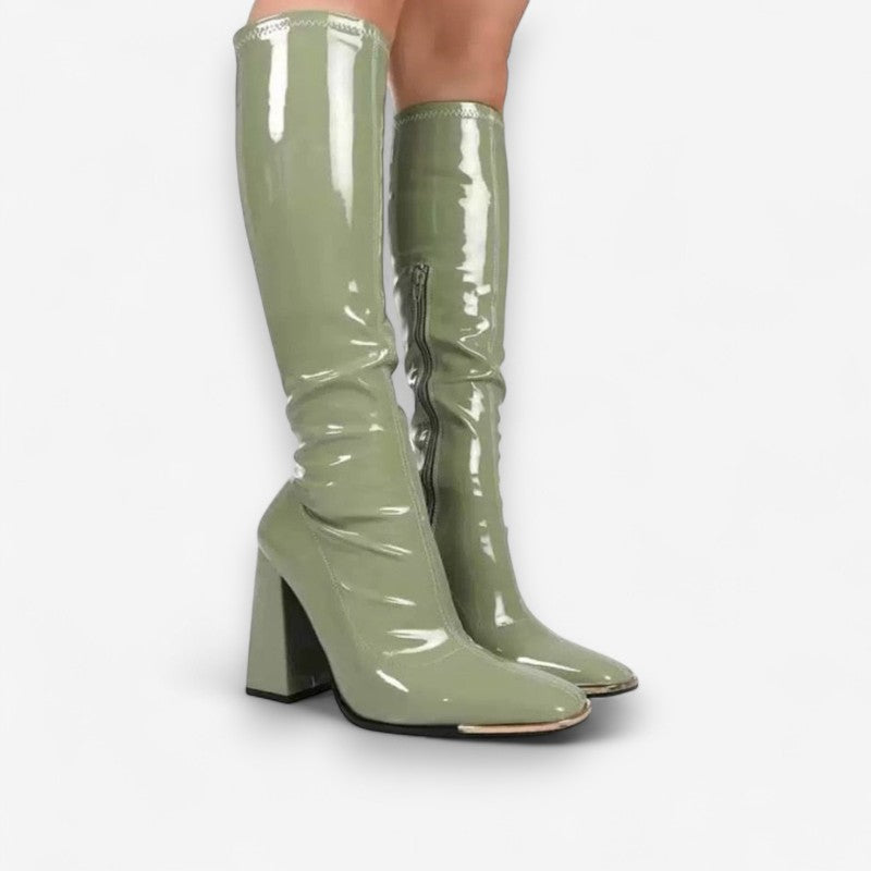 Bottes Femmes Talon Haut à Fermeture Éclair Noir