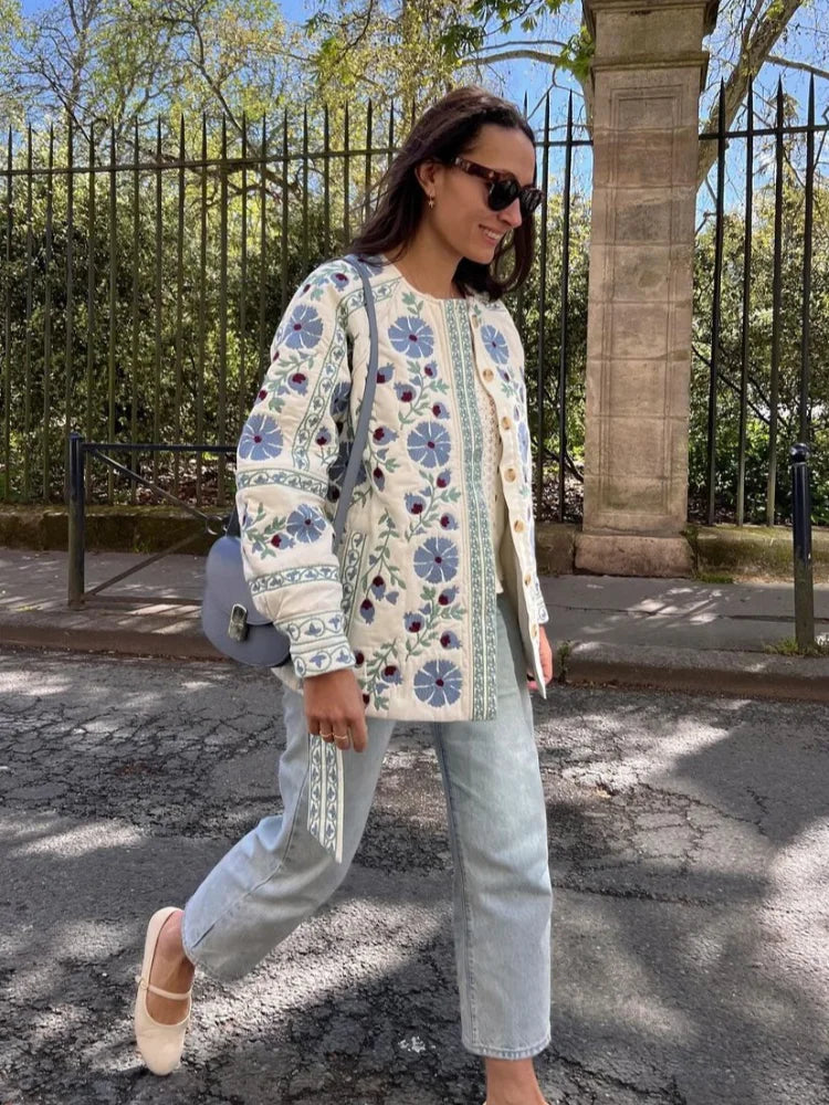 Veste Imprimée Fleurs Élégante Féminine - PanierRoyale