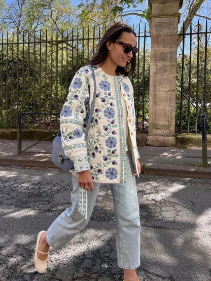 Veste Imprimée Fleurs Élégante Féminine - PanierRoyale