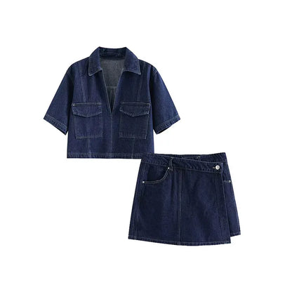 Jeans Ensemble Femme Courte Manche et Minirock Asymétrique - BerlinGlamour
