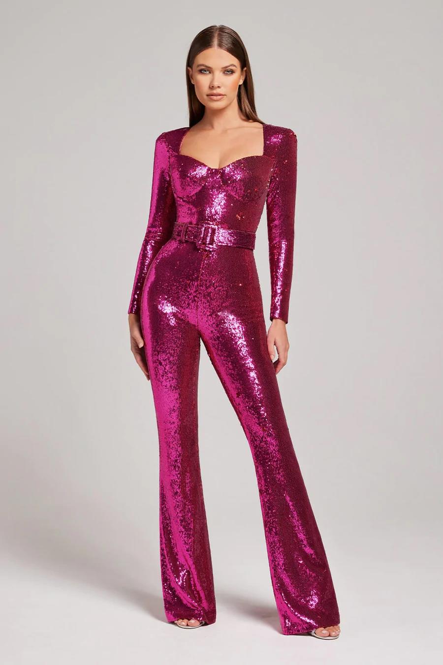 Robe de Soirée Féminine Longue Manches avec Décolleté Profond