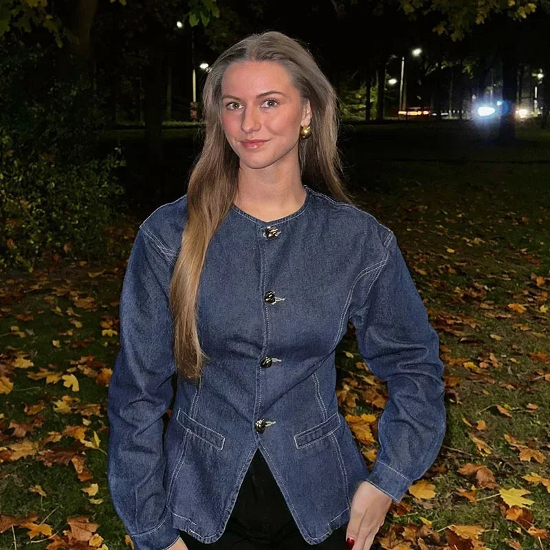 Veste et pantalon jeans femme élégant taille haute
