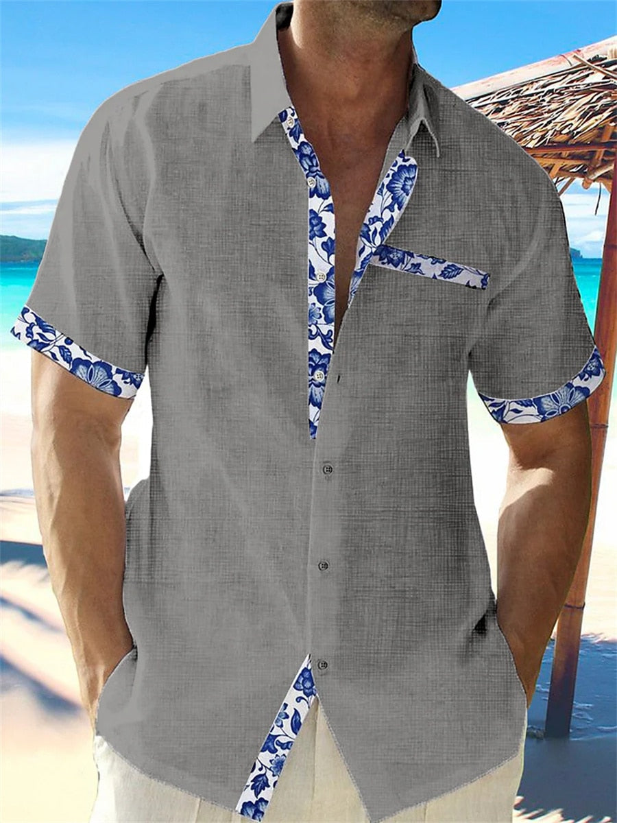 Chemise Homme Coton Manches Courtes Imprimé Floral