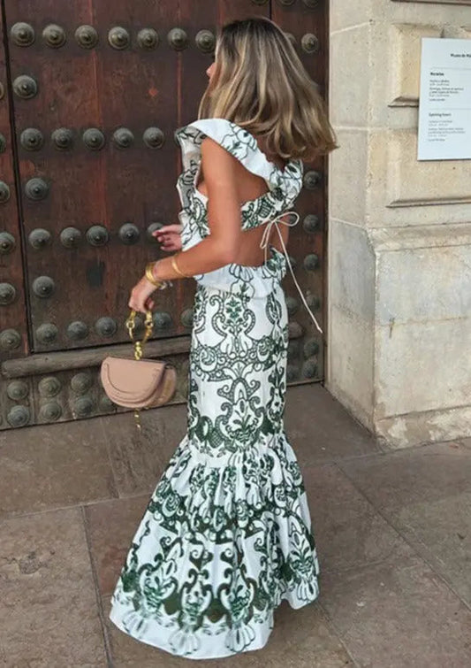 Robe Été Imprimée Grande Taille avec Volants et Dos Nu - BerlinGlamour