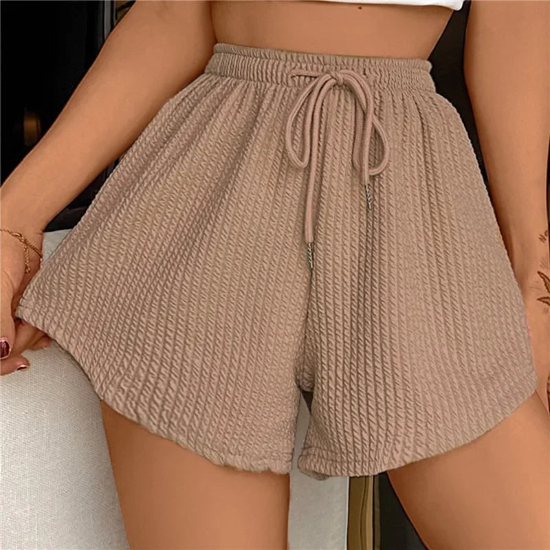 Short Femme Lin Beige Élastique avec Ceinture Ajutable - PanierRoyale