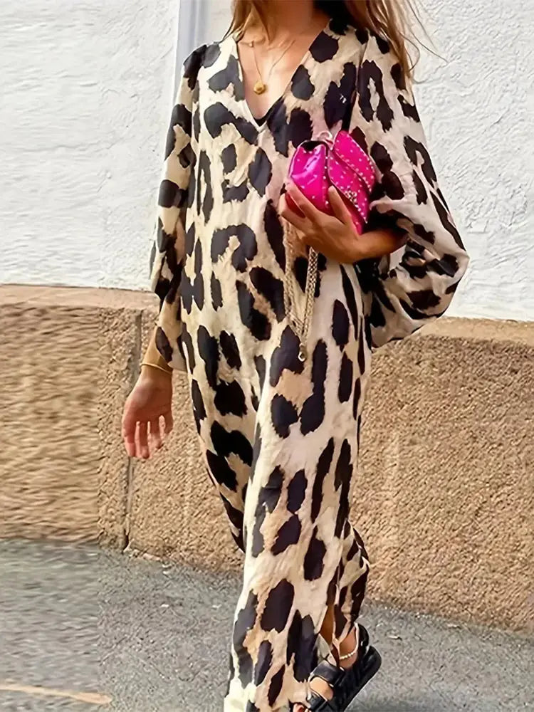 Robe Léopard Femme Décontractée avec Manches Courtes pour Au Quotidien