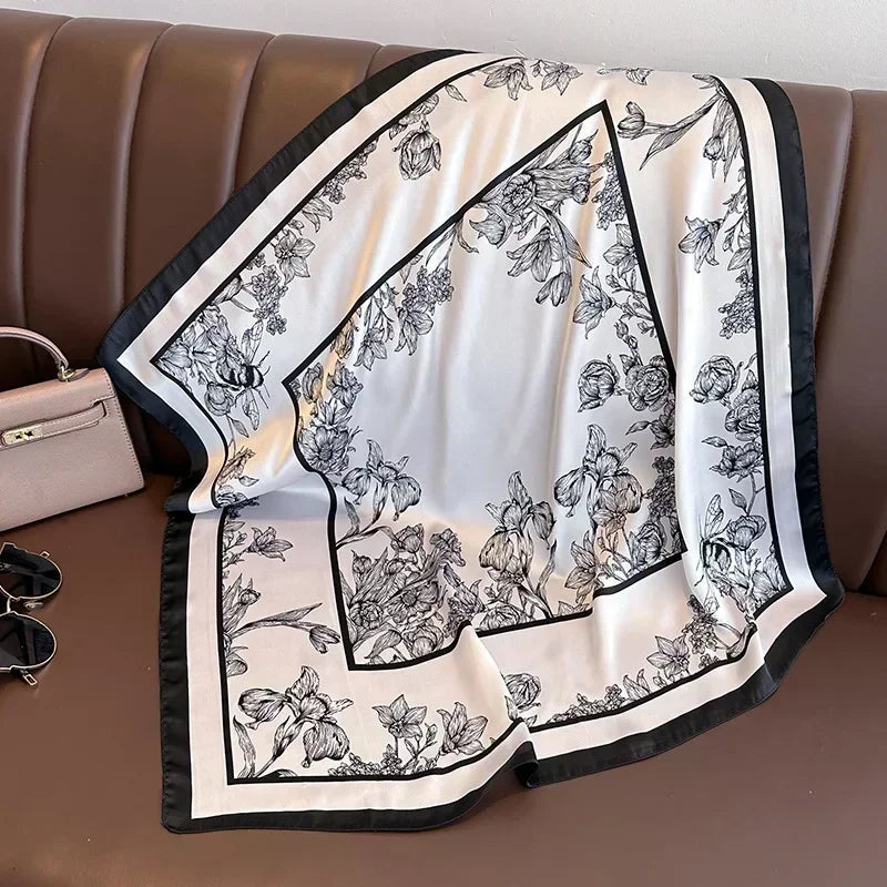 Foulard Carré Femme Satin Imprimé Multi-usage