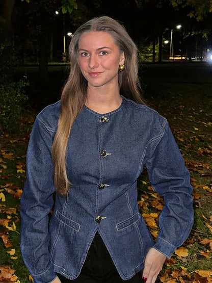 Veste et pantalon jeans femme élégant taille haute