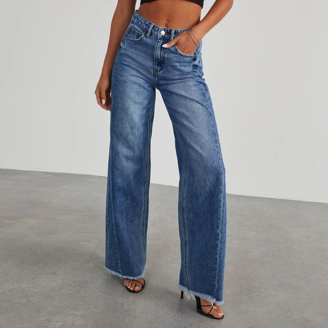 Jean Femme Large Taille Grise Déchiré