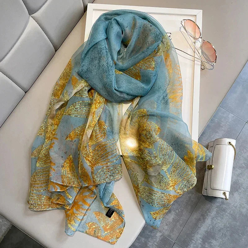 Écharpe en Soie Fleuri pour Femme