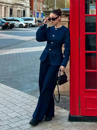 Veste et pantalon jeans femme élégant taille haute