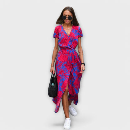 Robe Féminine Décontractée avec Col en V et Ceinture
