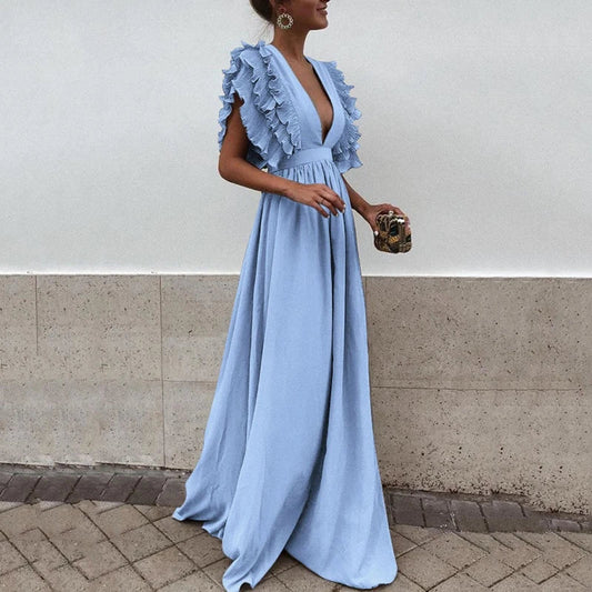 Vivienne™ – Robe Femme Longue Élégante avec Manches Ruchées Chic-1