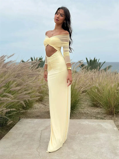 Robe Longue Femme Manches Longues Décolleté Séductrice