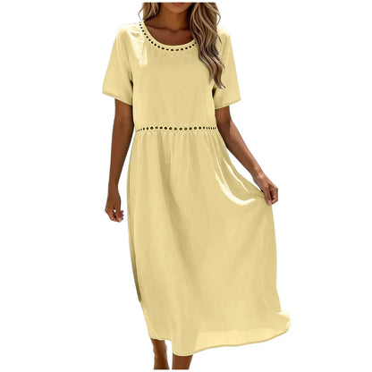Robe longue Femme Coton Mélangé Coupe Fluide Détails Ajourés