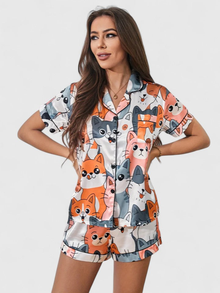 Pyjama Court Femme Chat Mignon