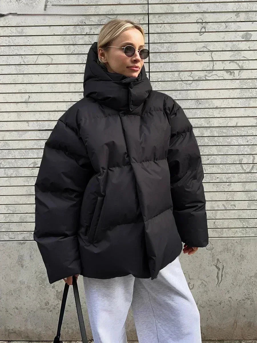 Doudoune femme hivernale brune avec capuchon