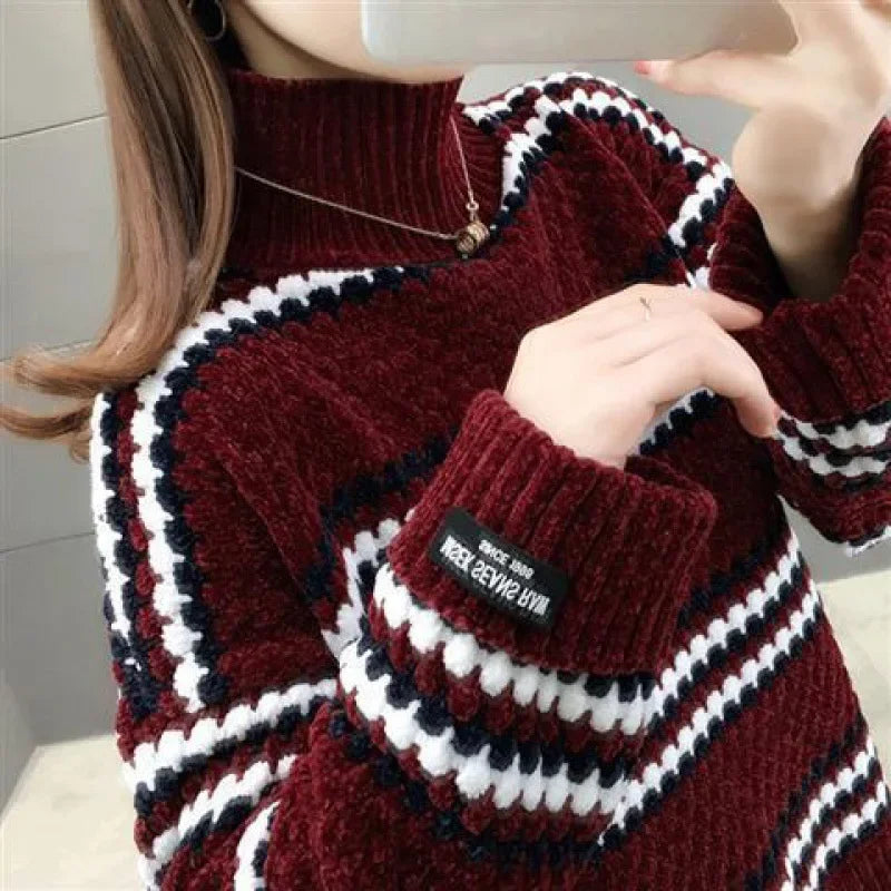Pull Femme Col Montant Doux et Chic pour Hiver