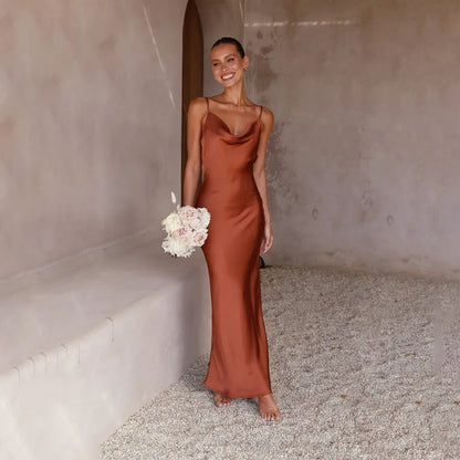 Robe Cocktail Femme Brun Sophistiquée