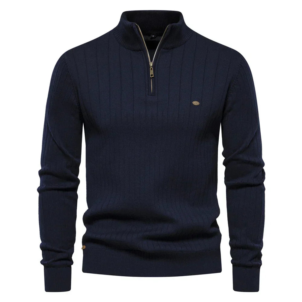 Pull Homme Col Demi-Haut Zippé Tricot Chaud Coupe Moderne - PanierRoyale