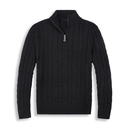 Pull Homme Col Zippé Laine Mélangée Gris Chiné