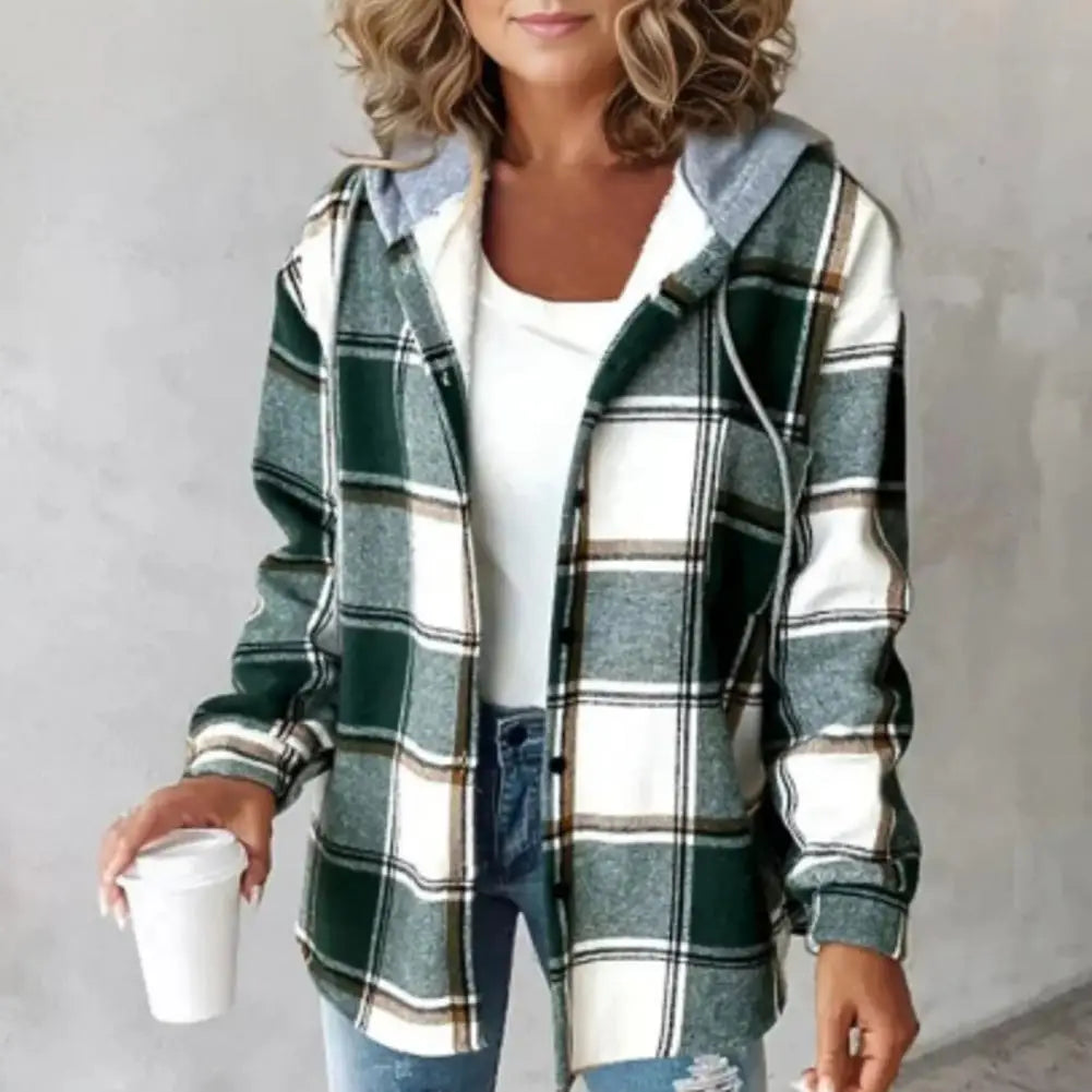 Chemise carreaux femme verte et blanche décontractée