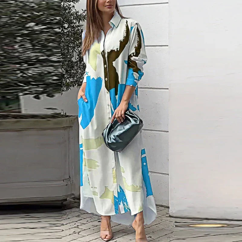 Robe Chemisier Floral Élégante Boutons Devant