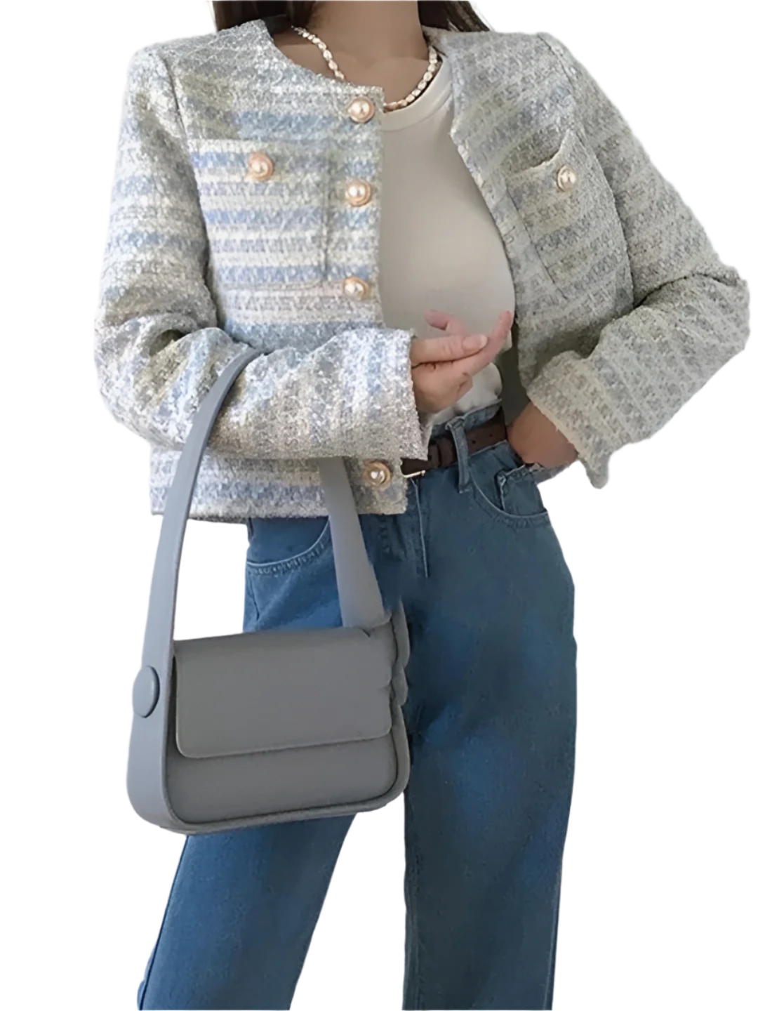 Blazer Femme Tissu Texturé Coupe Courte Structurée