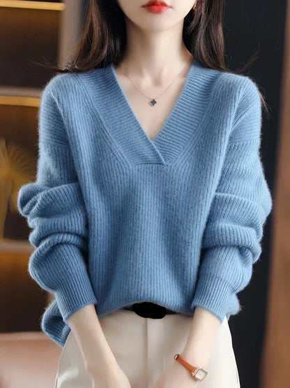 Pull Cachemire Femme Col V Chaud et Élégant Hiver