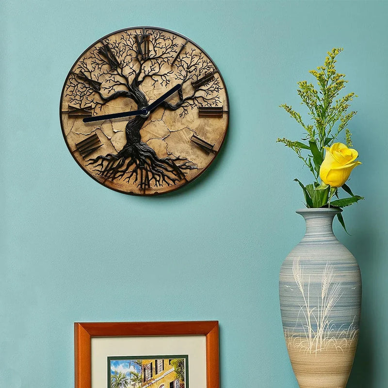Horloge Murale en Bois avec Design Arbre de Vie - PanierRoyale