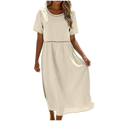 Robe longue Femme Coton Mélangé Coupe Fluide Détails Ajourés