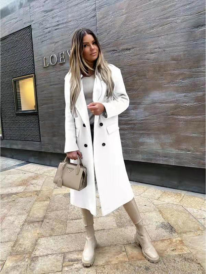 Manteau Femme Noir Chic avec Sac en Cuir Beige