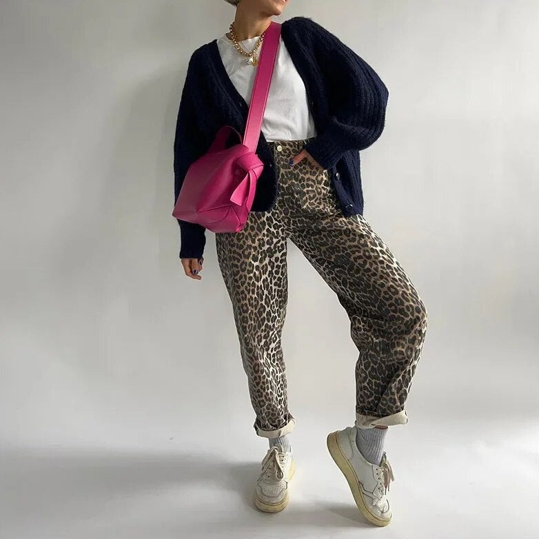 Jean Femme Décontracté Léopard Tendance - PanierRoyale