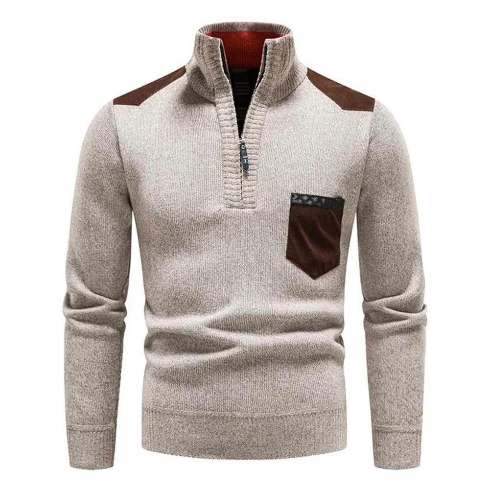 Pull Homme en Laine Mérinos Élégant avec Poches