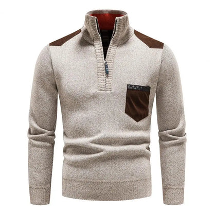 Pull Homme en Laine Mérinos Élégant avec Poches