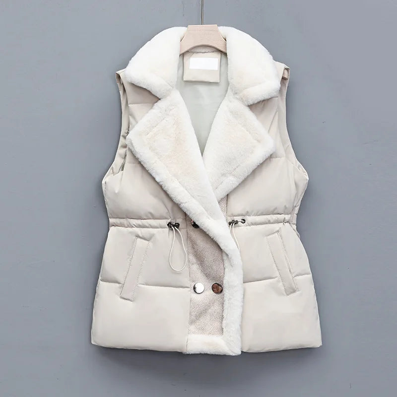 Gilet Femme Hiver Doux avec Col en Fourrure Synthétique
