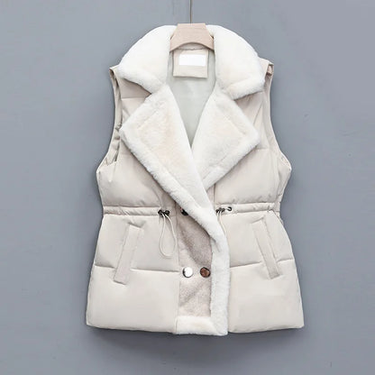 Gilet Femme Hiver Doux avec Col en Fourrure Synthétique