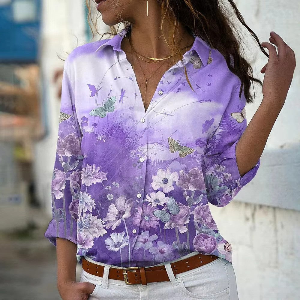 Blouse Femme Été Fleuri Manches Longues Légère