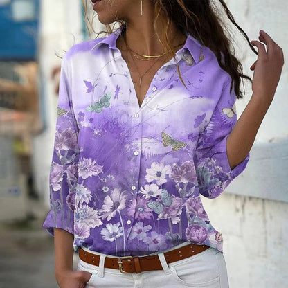 Blouse Femme Été Fleuri Manches Longues Légère