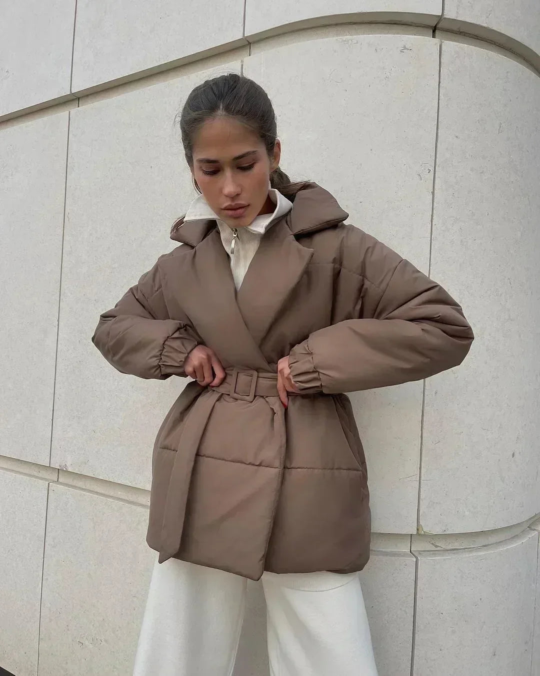 Manteau Femme Hiver Chic avec Ceinture Élégante