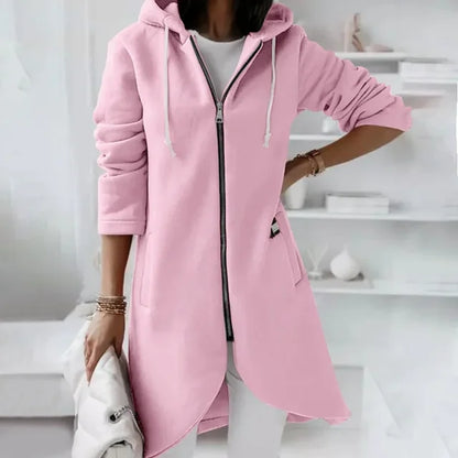 Veste Capuche Longue Femme Décontractée et Zippée