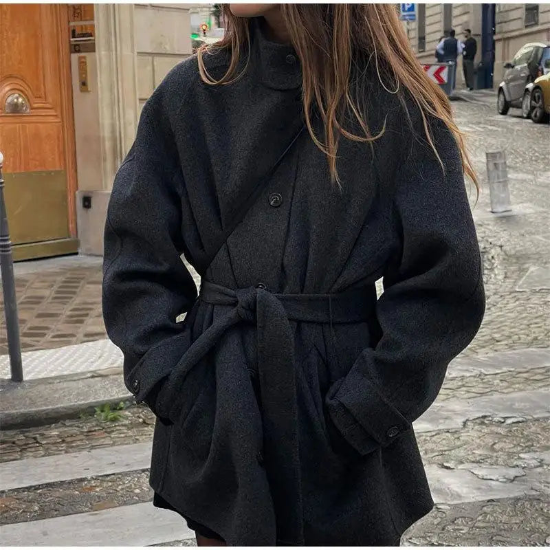 Manteau Femme Hiver Court et Chic avec Ceinture Réglable