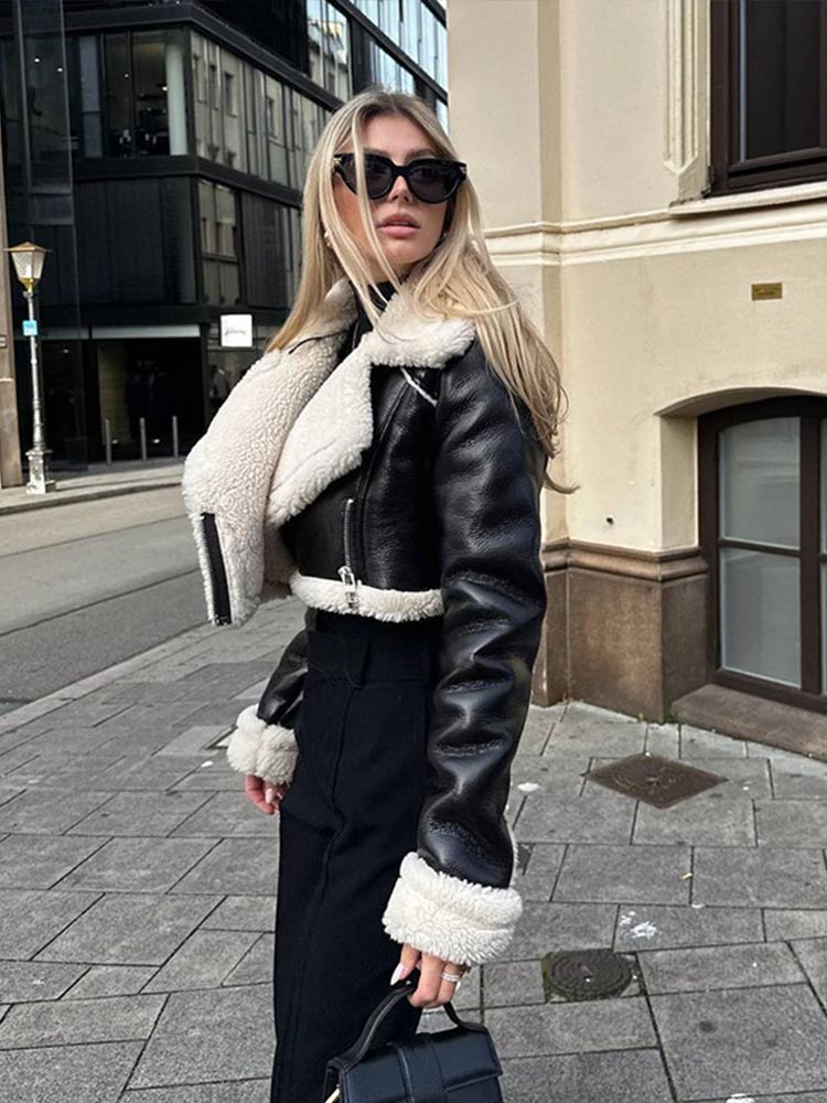 Blouson Cuir Synthétique Féminin Chaude